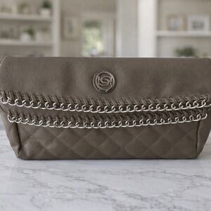 bebe Taupe Quilted Clutch with Chain Detail